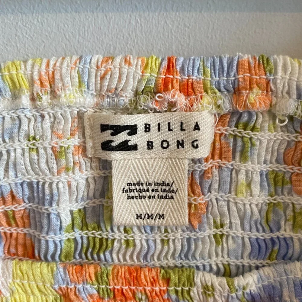 Floral Cropped Blouse Smocked Bodice, Billow Sleeves Feminine Summer Pastel Boho - Picture 7 of 9